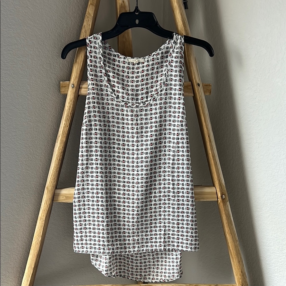 Pleione Women's Sleeveless Patterned Top Black White Orange
